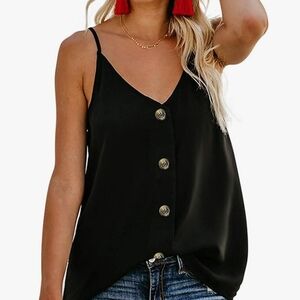 Women's Button Down V Neck Strappy Tank Tops Loose Casual Sleeveless Blouse